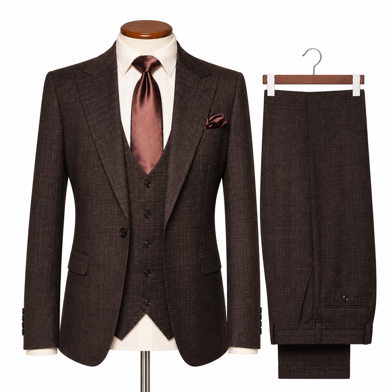 Rossi Man Modern Fit 3-Piece Vested Suit - Dark Brown 2029
