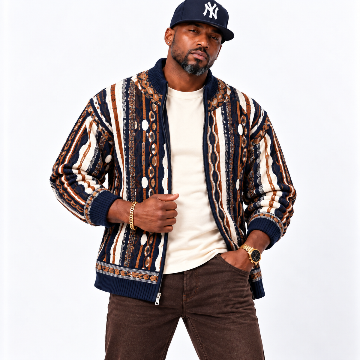 Silversilk Luxury Knit Zip Sweater: Navy