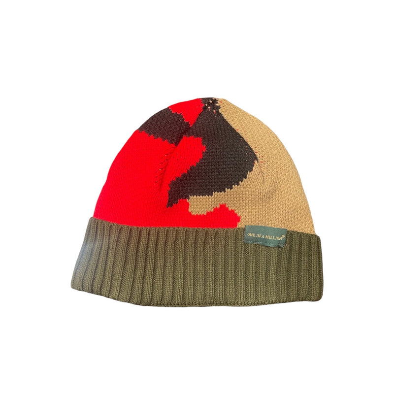 Camo Beanie Hat (Olive/Black/Red) OIM