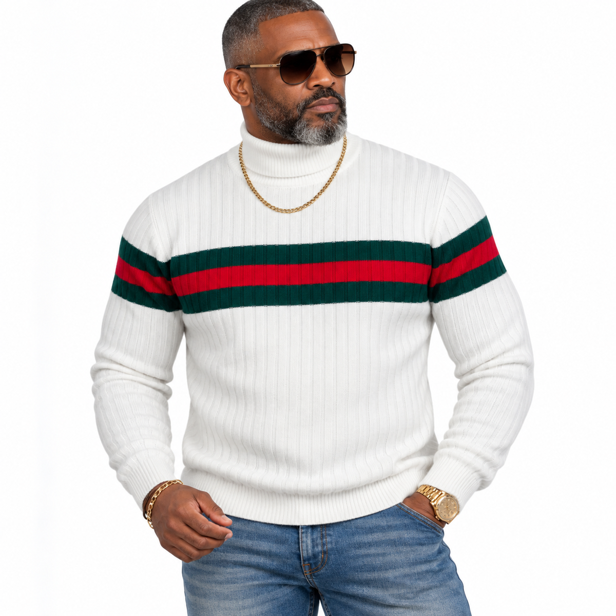 Prestige Designer "Southshore" Turtleneck (White/Red/Green)