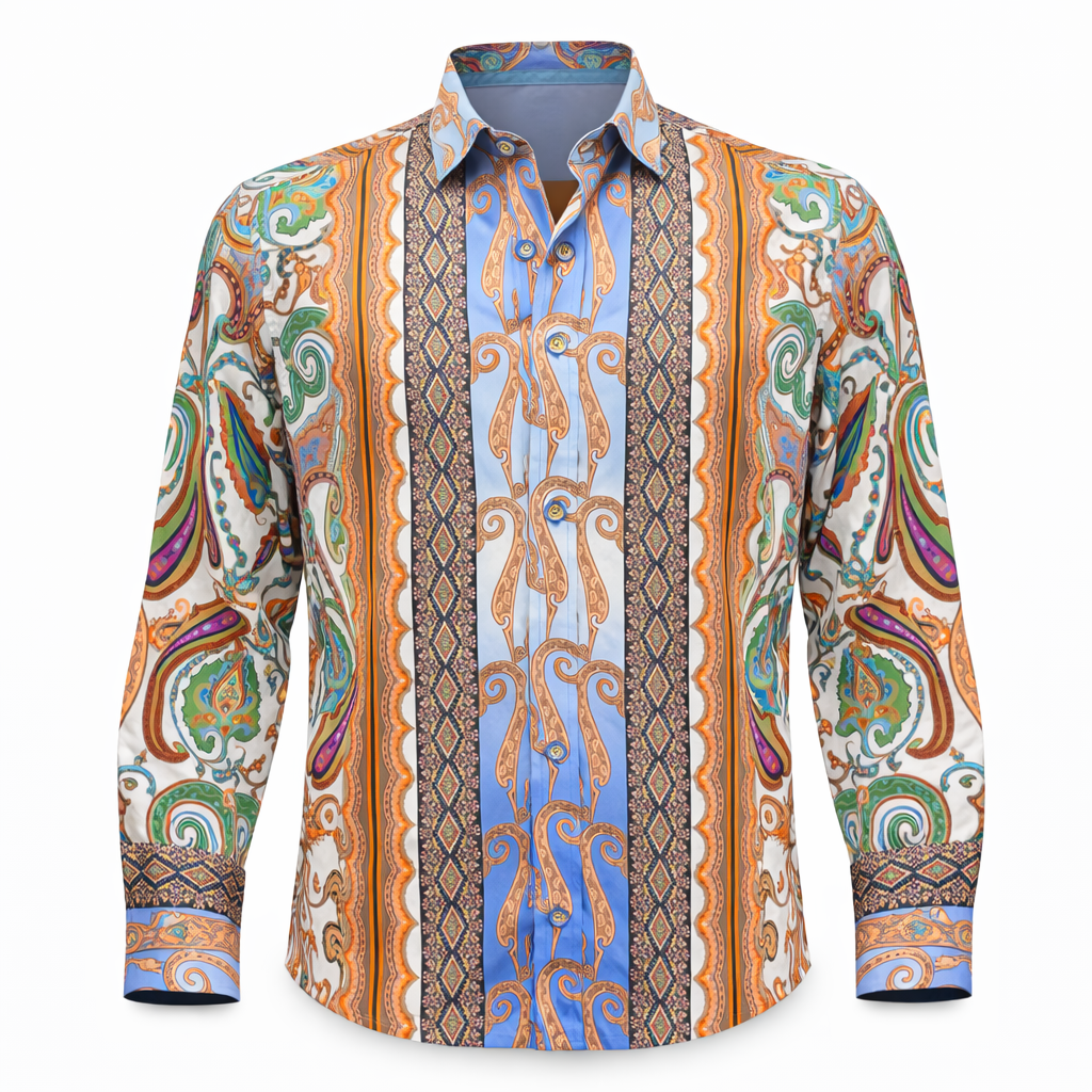Prestige Men’s Multicolor Luxury Cotton Long Sleeve Button-Up Shirt – Blue 401