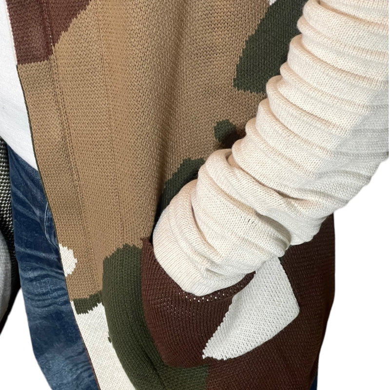 OIM "Camo" Cardigan 3/4 Length Sweater Jacket (Army/Tan/Brown)