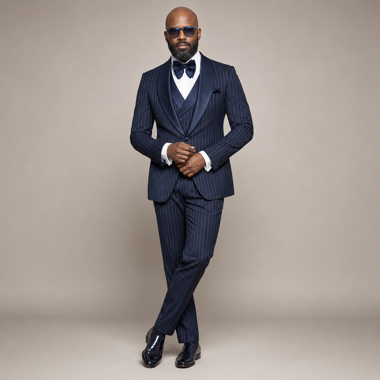 Rossi Man Pinstripe 3 Piece Tuxedo - Navy RM1968