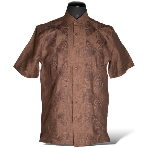 Inserch Linen Embroidered S/S Shirt (Chocolate) 126