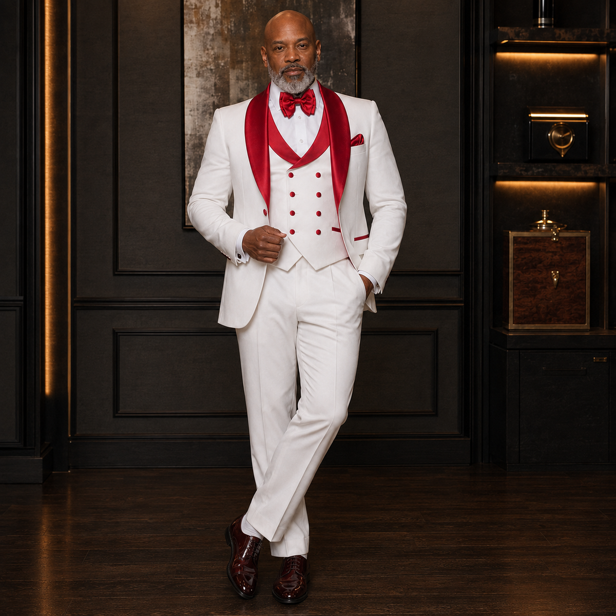 Rossi Man 3 Piece Tuxedo - Red White RM1962