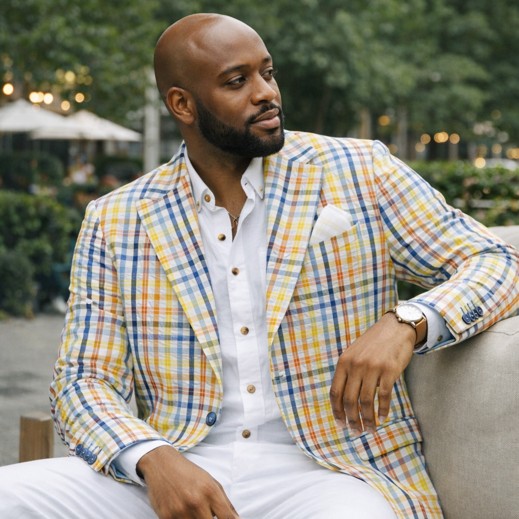 Inserch Men’s Multi-Color Seersucker Plaid Sport Coat 271