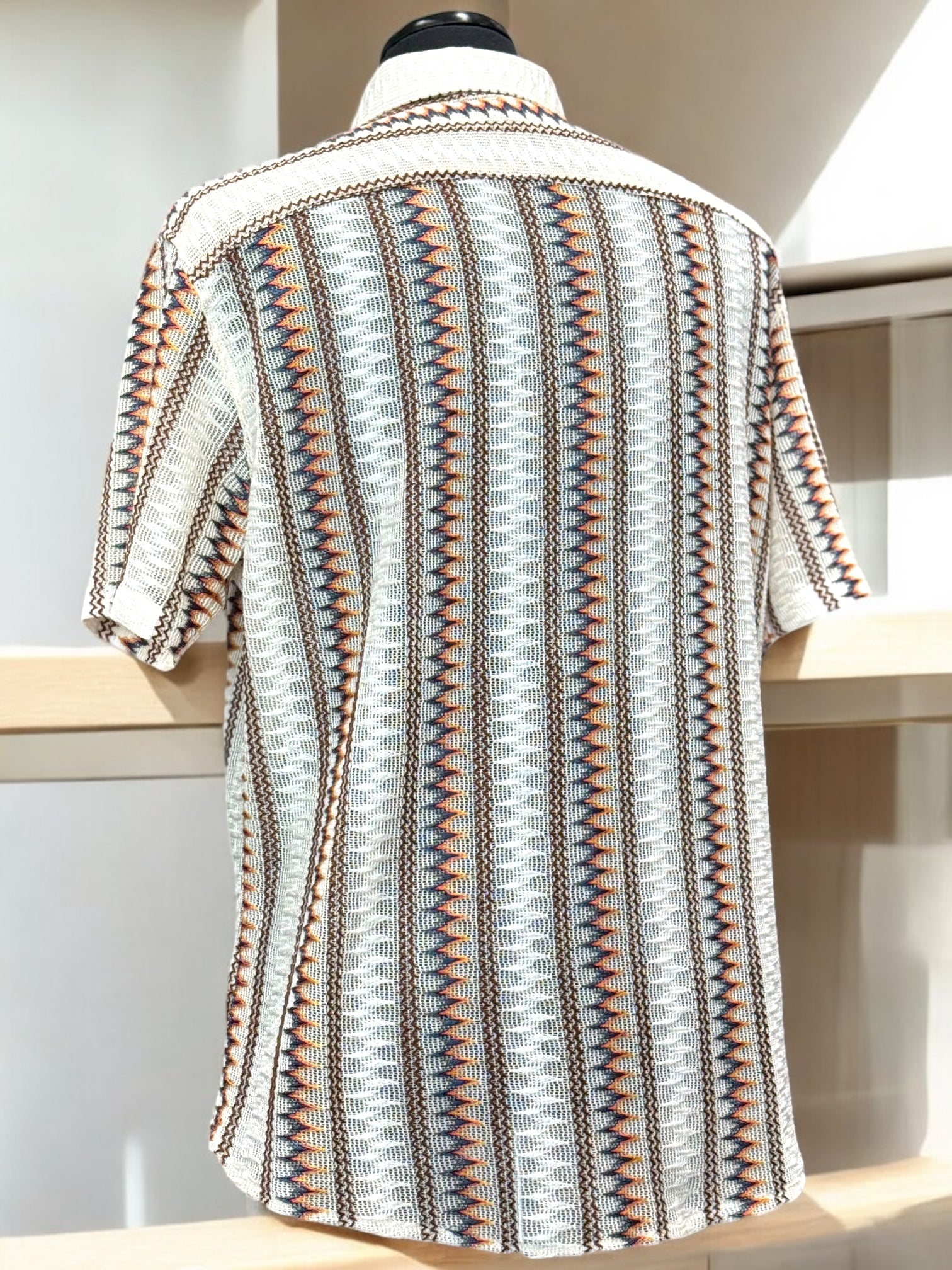 Lanzino "Woven" Short Sleeve Shirt (White/Beige) 117