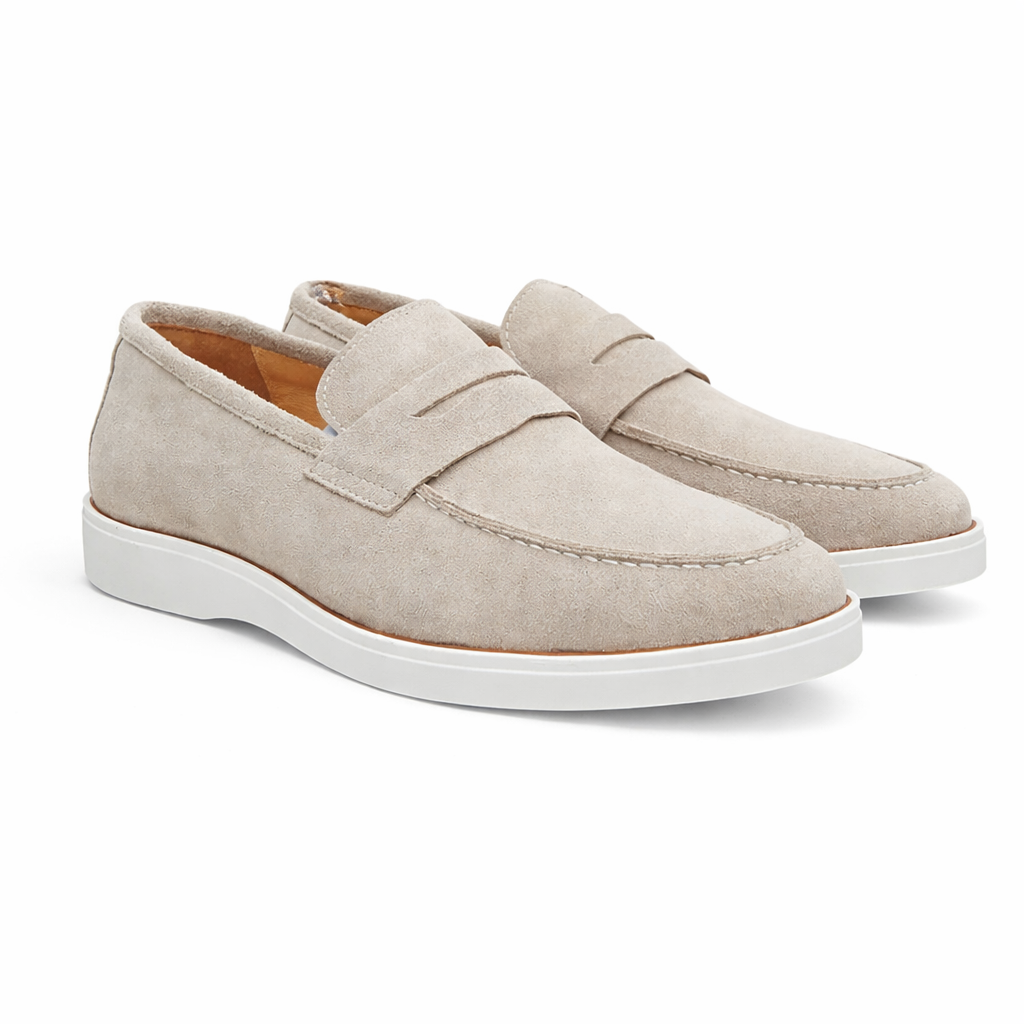 Carrucci Men's Suede Penny Loafers – Sport Sole Casual Slip-On Dress Shoes, Blue