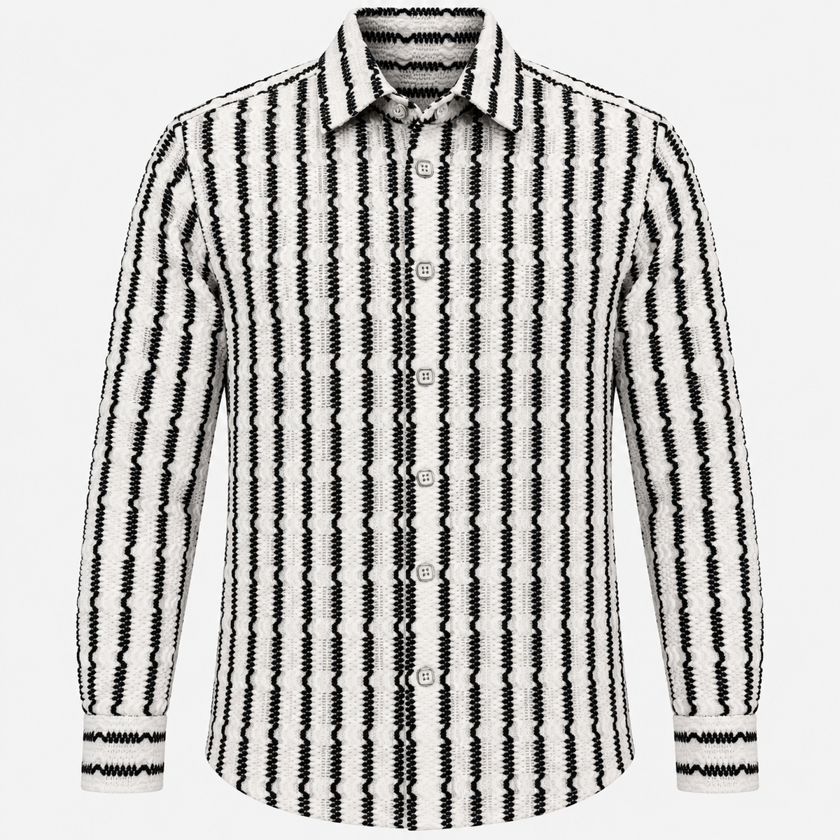Men’s Lightweight Stretch Button Up Shirt: Black/White