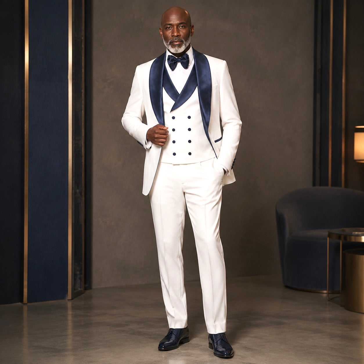 Rossi Man 3 Piece Tuxedo - Navy/White RM1961