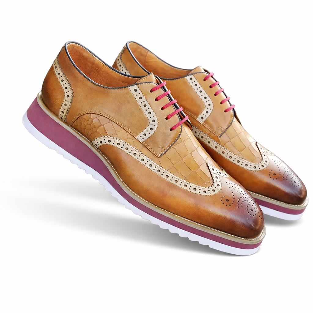 Carrucci Croco Embossed Lace-Up Oxford Leather Dress Shoe – Camel