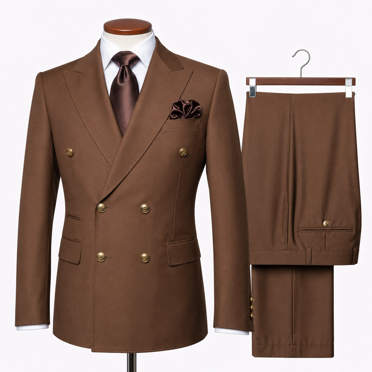 Rossi Man Brown Double Breasted Men's Modern Fit Suit