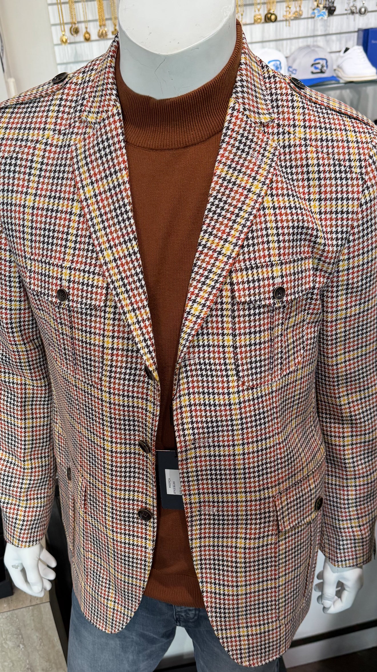 Inserch Military Houndstooth Blazer 589 (Rust/Gold/Brown)