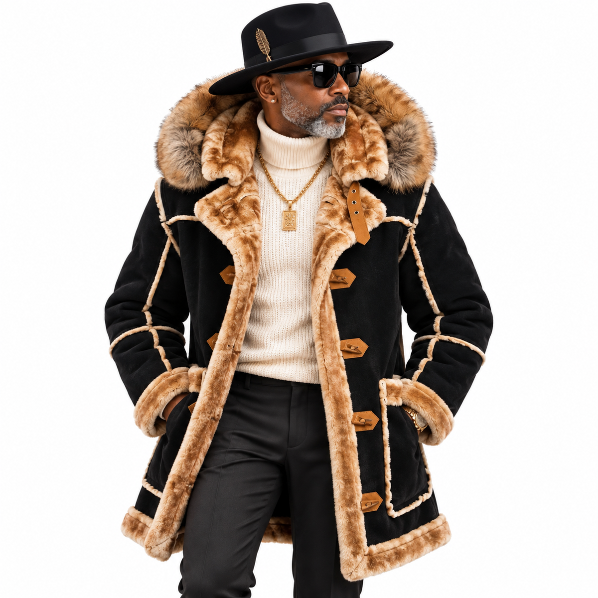 Jordan Craig Men’s Shearling Detachable Hooded Coat – Black Coffee