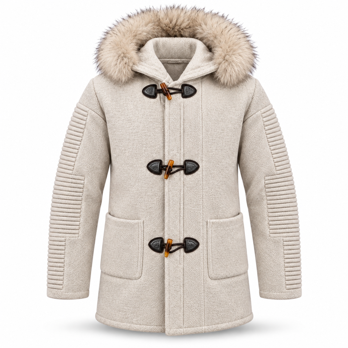 OIM Faux Fur 3/4 Length Toggle Cardigan: Sand Shell