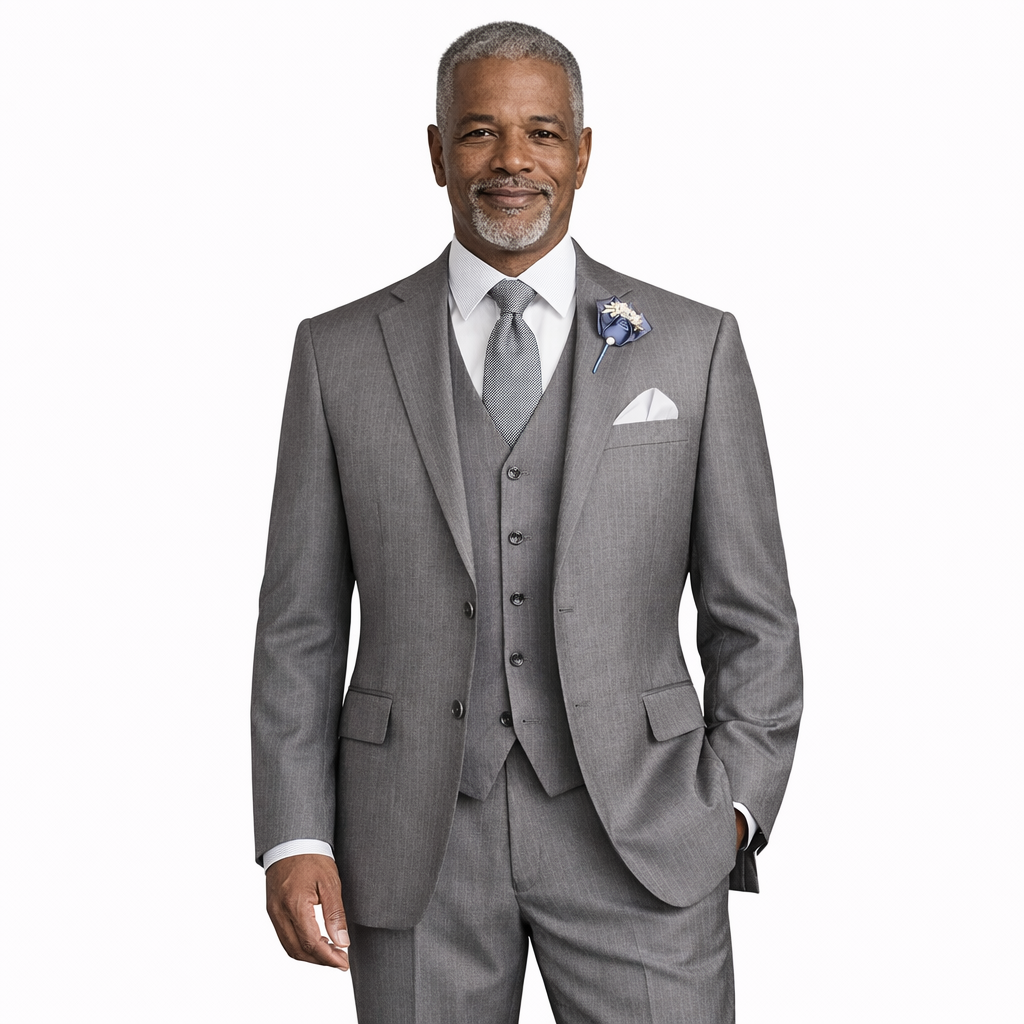 Men’s Shadow Stripe 3 Piece Suit – Charcoal Regular Fit Vest V2RS-7