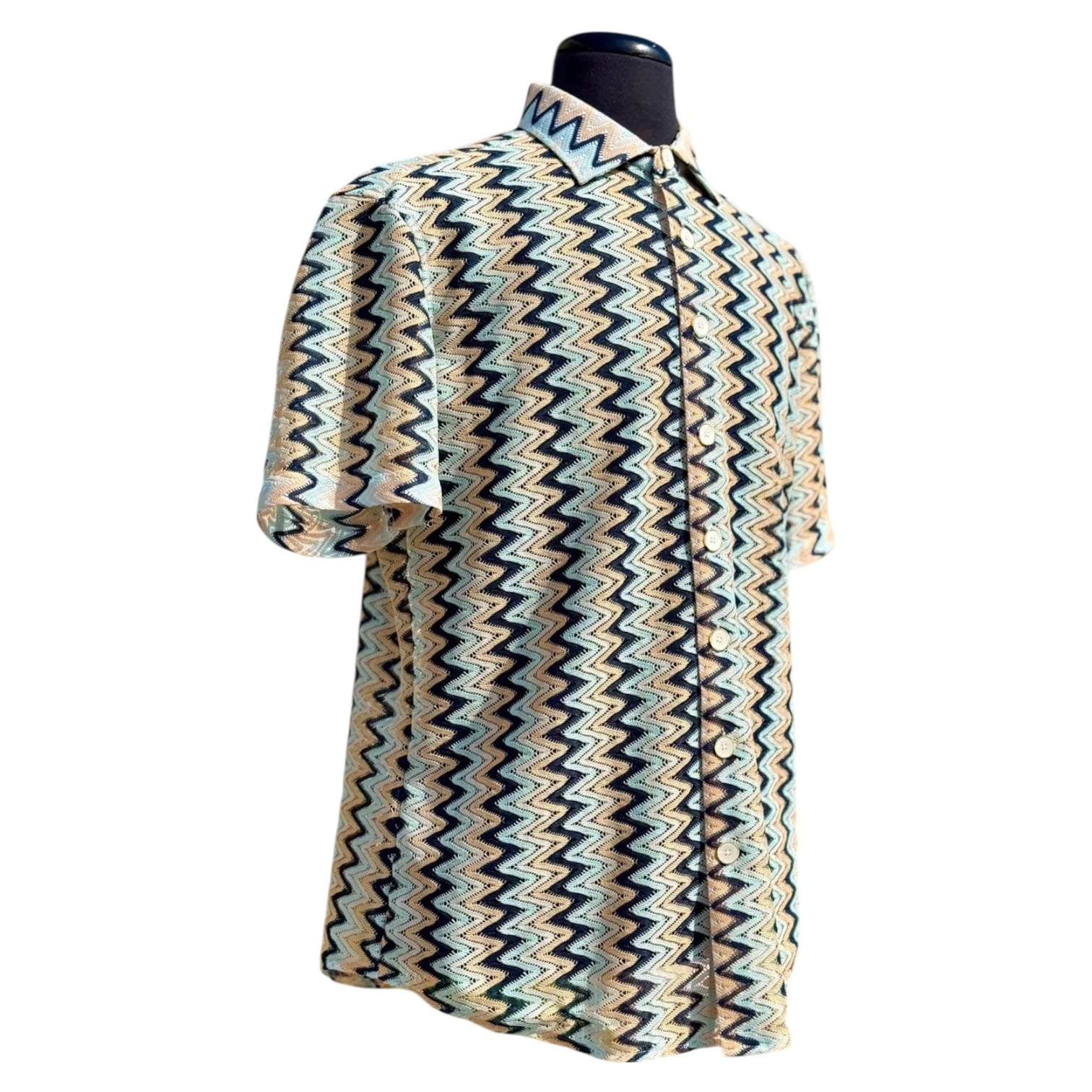 Lanzino "Woven" Short Sleeve Shirt (Navy) 102