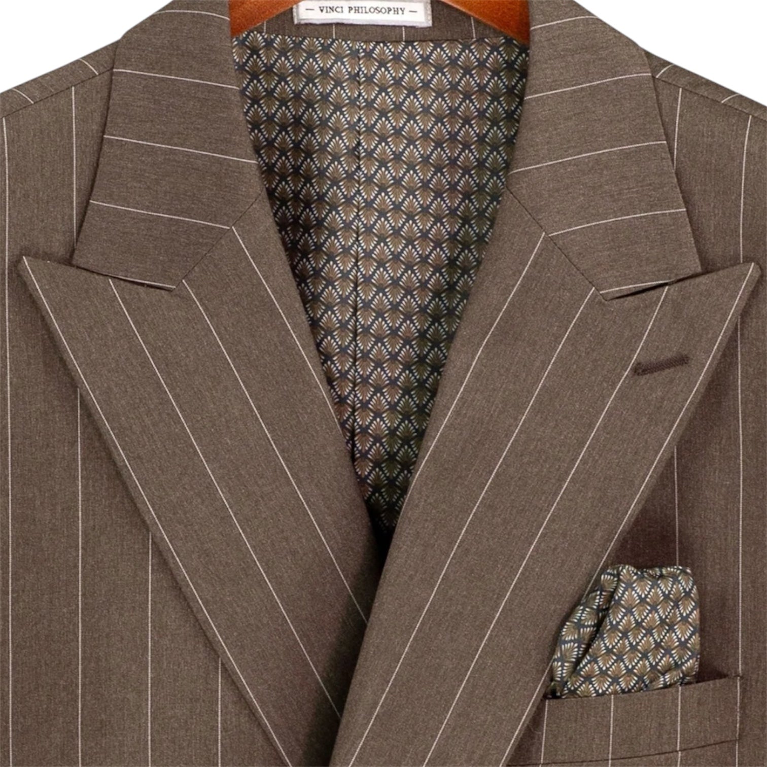 Men’s Regular Fit Double Breasted Pinstripe Suit – Mocha - DSS-5