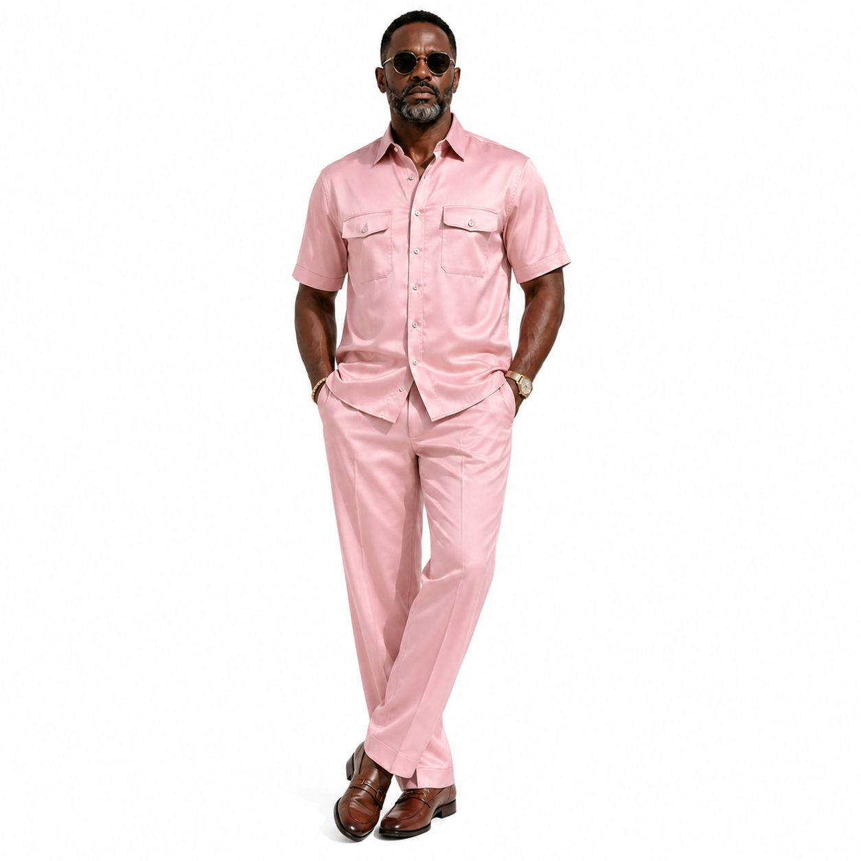 Lanzino Men's Silky Linen Pant Set – Blush