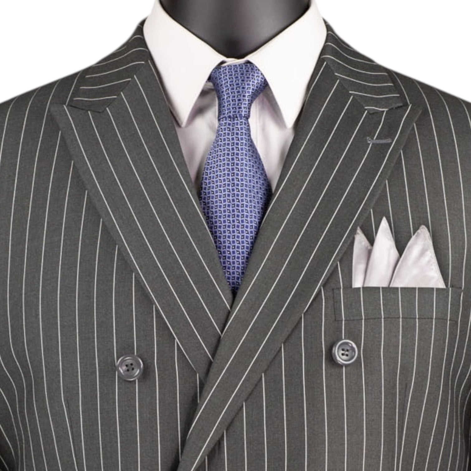Men’s Double Breasted Pinstripe Suit – Charcoal Relaxed Fit 2 Piece FDSS