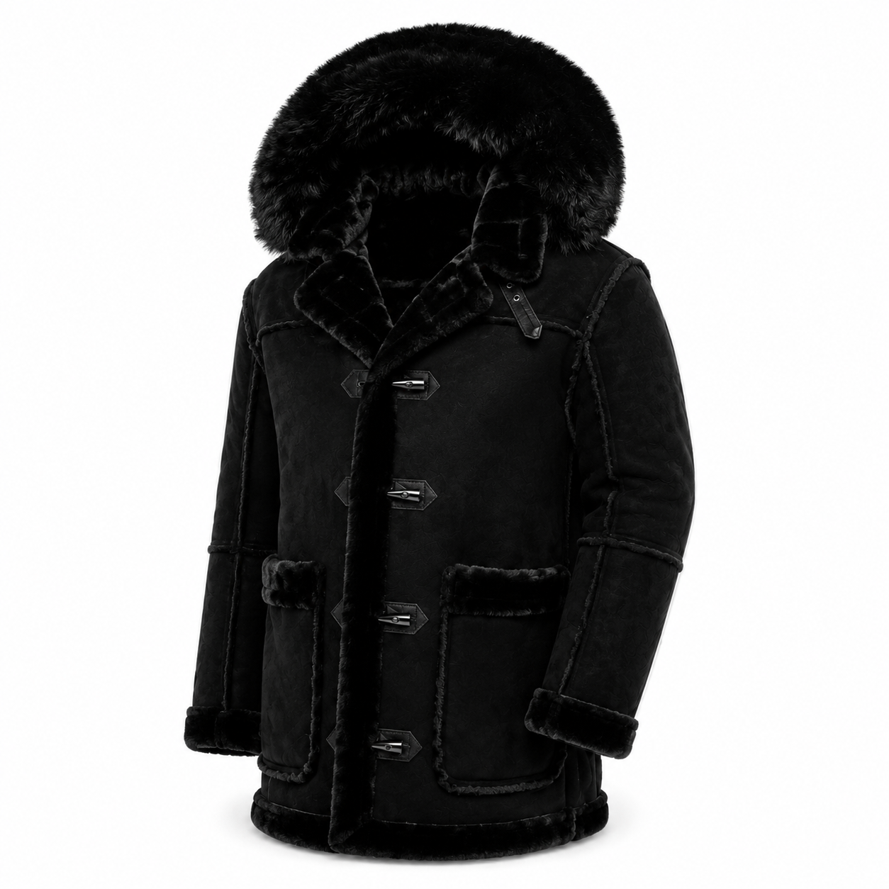 Jordan Craig Men’s Shearling Detachable Hooded Coat – Jet Black