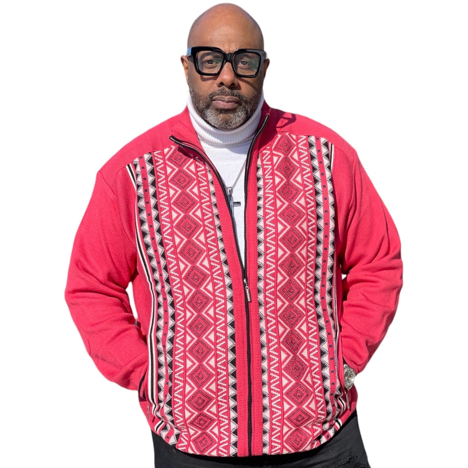 Silversilk "Snowfall" Sweater (Coral/Black)