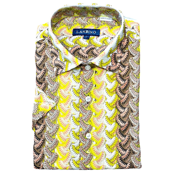 Lanzino "Woven" Short Sleeve Shirt (Yellow) 102