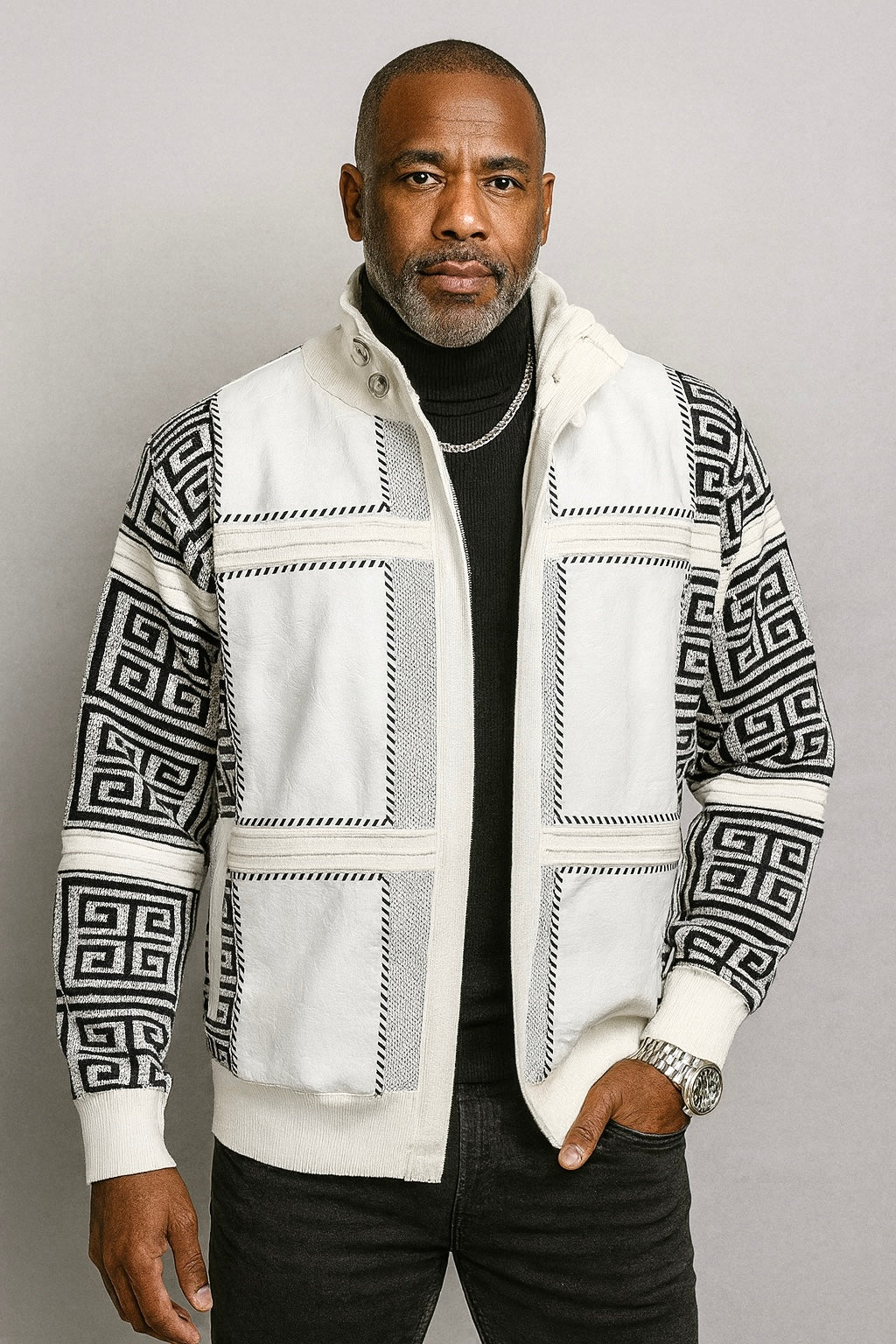 Silversilk Sweater Jacket (White/Black) 11012