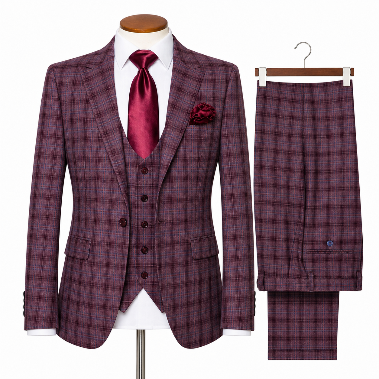Rossi Man Modern Fit 3-Piece Vested Suit - Burgundy Blush 2025