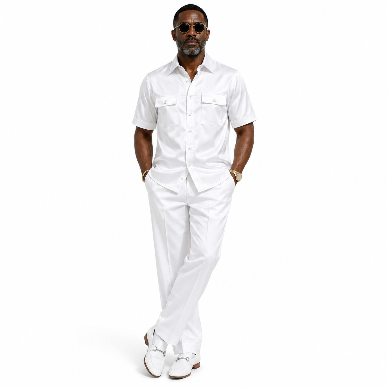 Lanzino Men's Silky Linen Pant Set – Pure White
