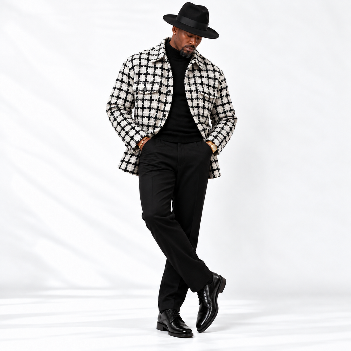 Lanzino Men’s Luxury Shirt Jacket – White Black