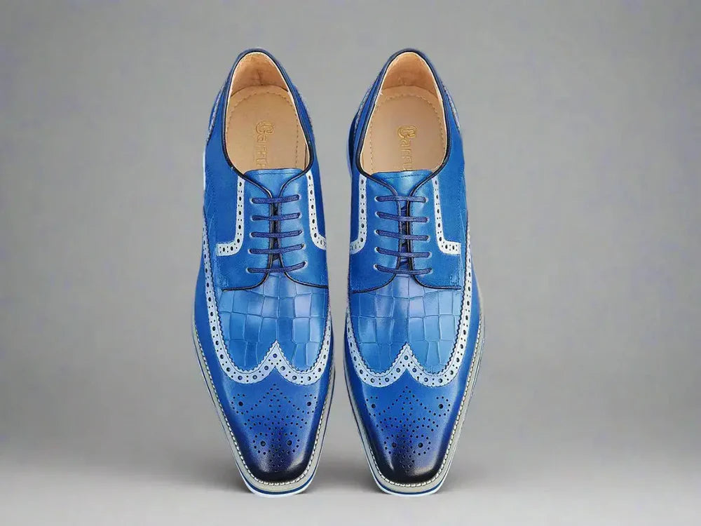 Carrucci Croco Embossed Lace-Up Oxford Leather Dress Shoe – Blue