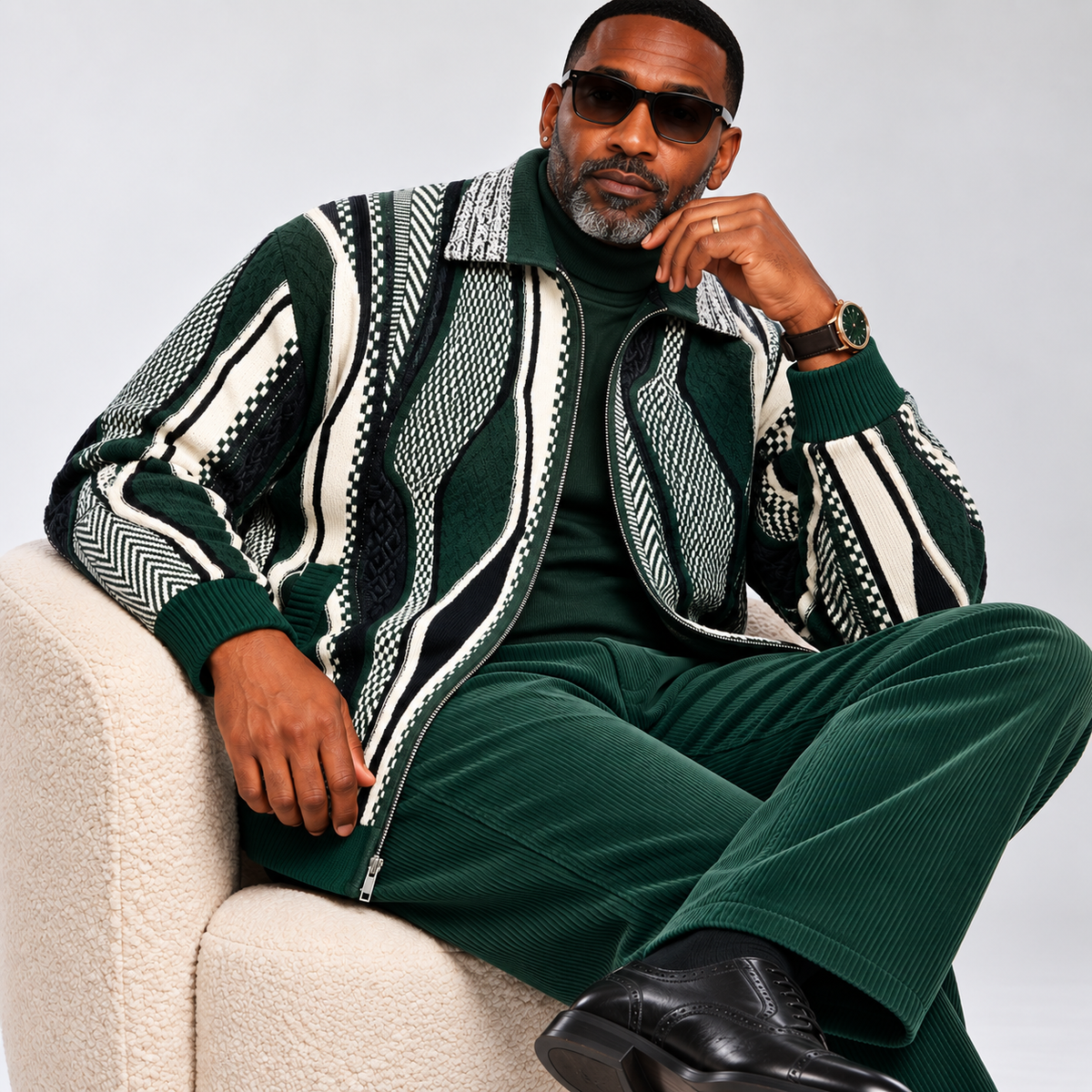 Silversilk Wool-Blend Full-Zip Sweater: Green