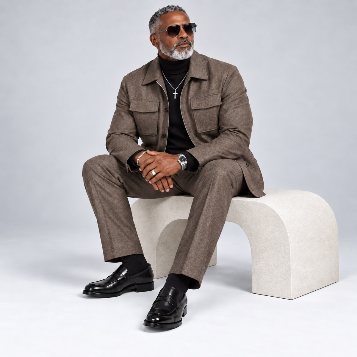 Robert Lewis Signature Zip-Front Jacket Pant Set - Brown