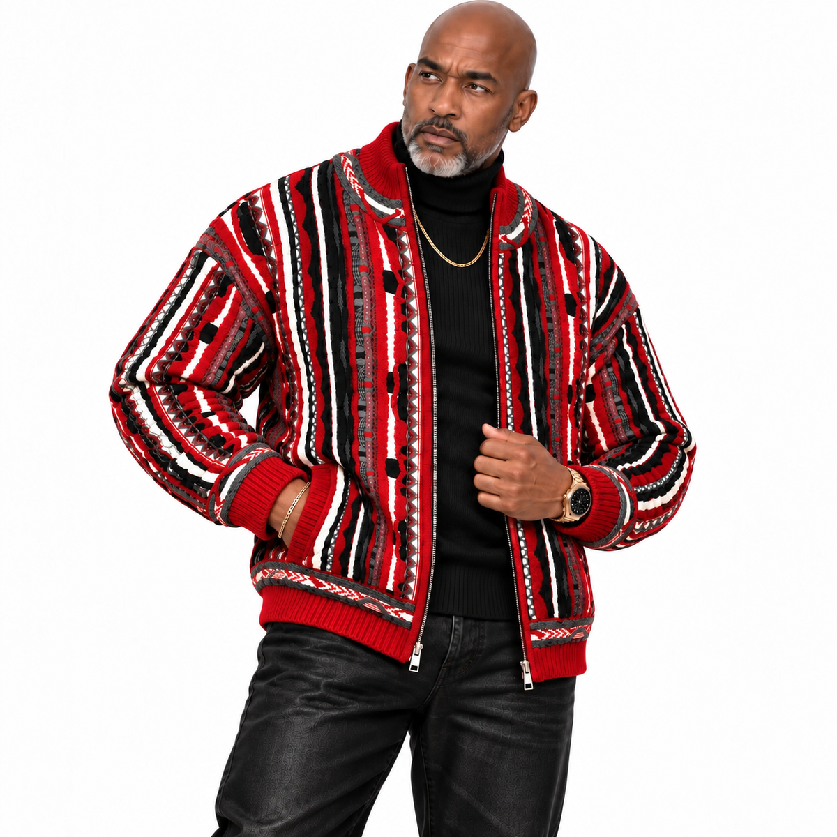 Silversilk Luxury Knit Zip Sweater: Red