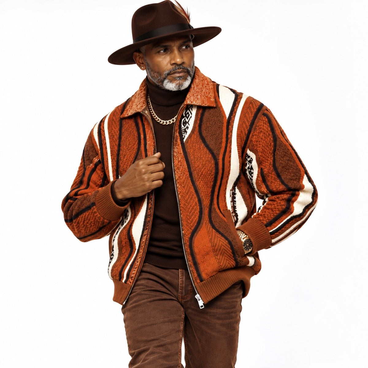 Silversilk Wool-Blend Full-Zip Sweater: Rust