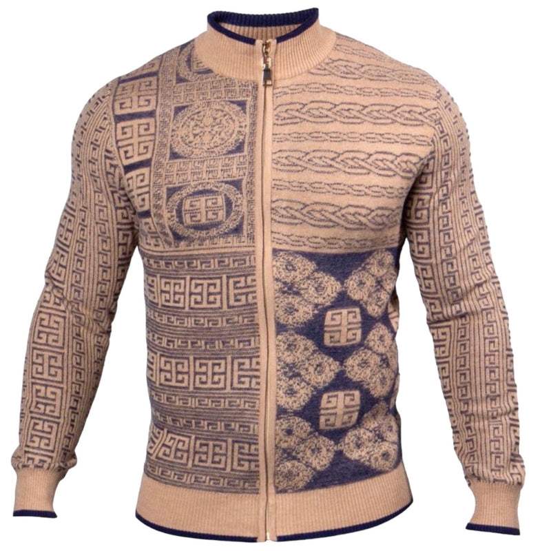 Prestige "Contra" Zip up + Side Pocket Sweater (Sand/Navy) 525