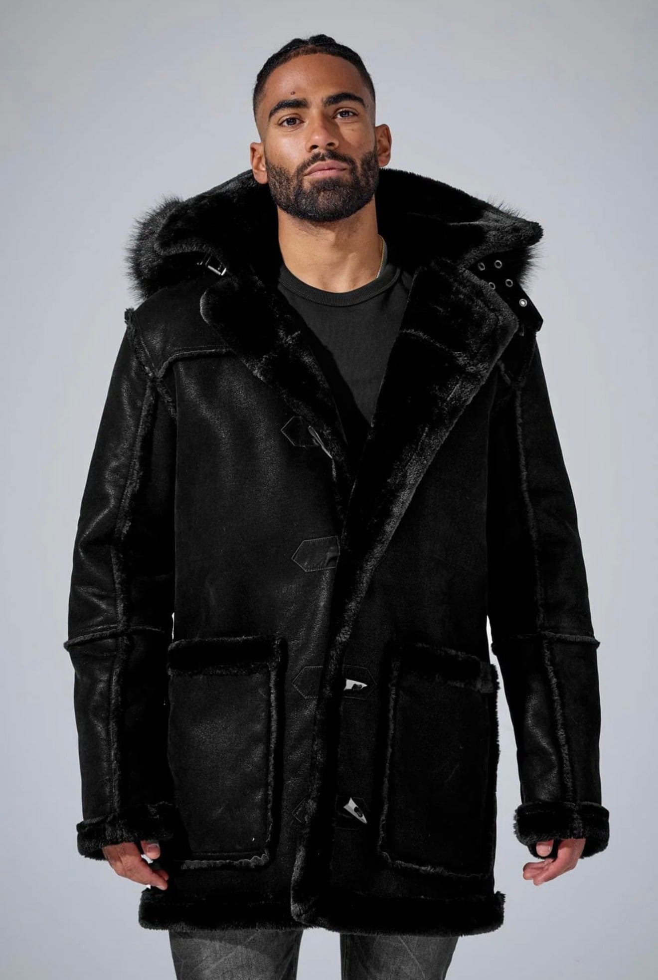 Jordan Craig Shearling Coat (Jet Black)