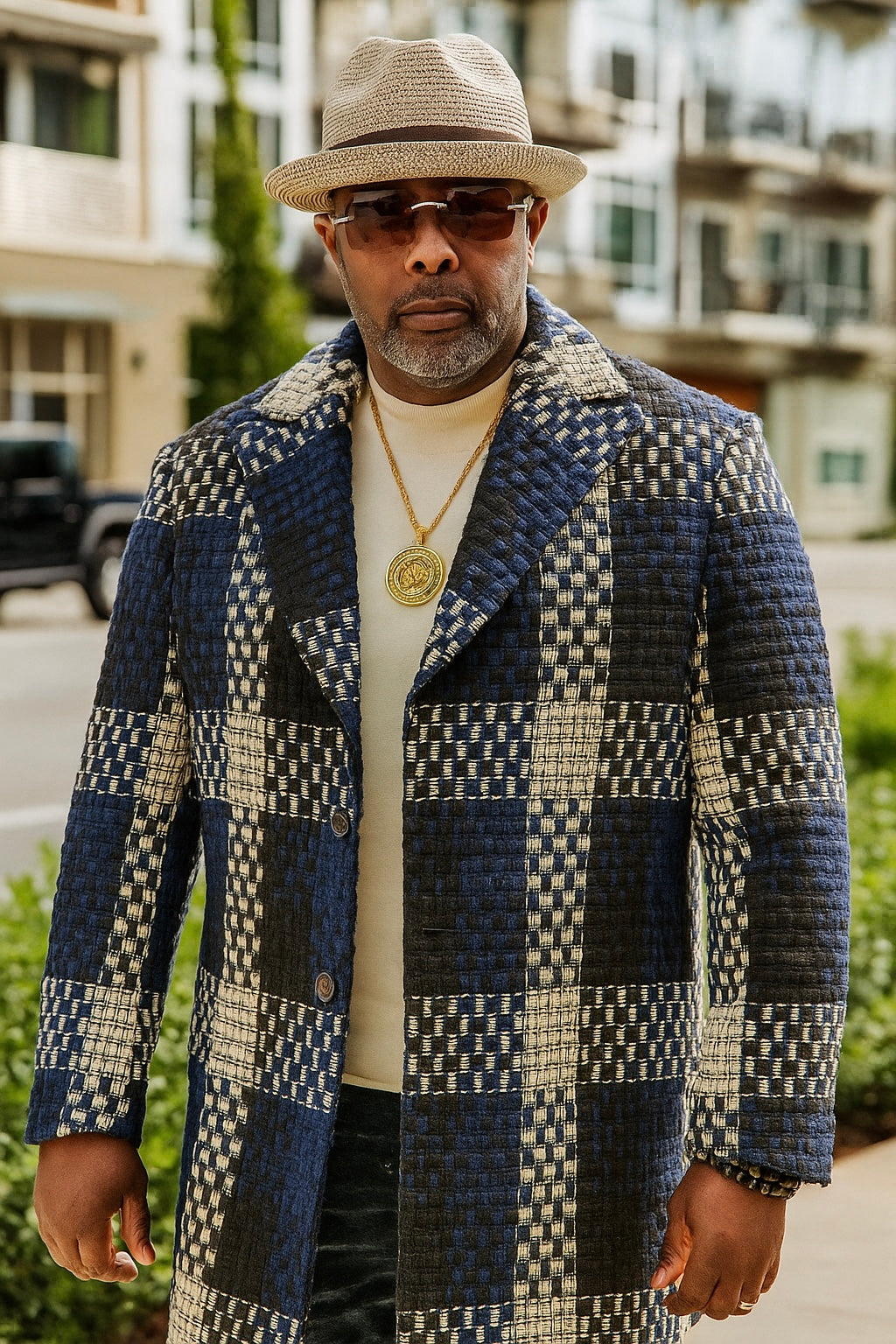 Lanzino "Nightfall" Blazer Coat + Short Scarf (Blue/Black)