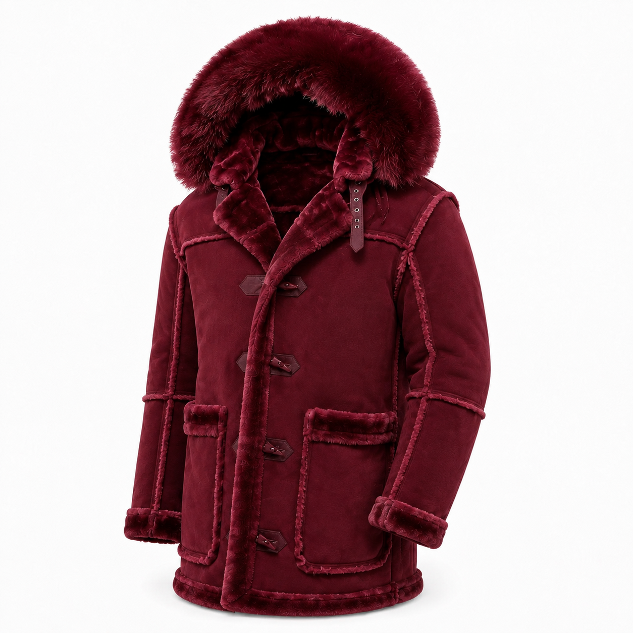 Jordan Craig Men’s Shearling Detachable Hooded Coat – Wine