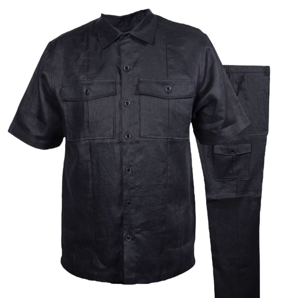 Prestige "Cargo" Luxury Linen Pant Set (Black) 420