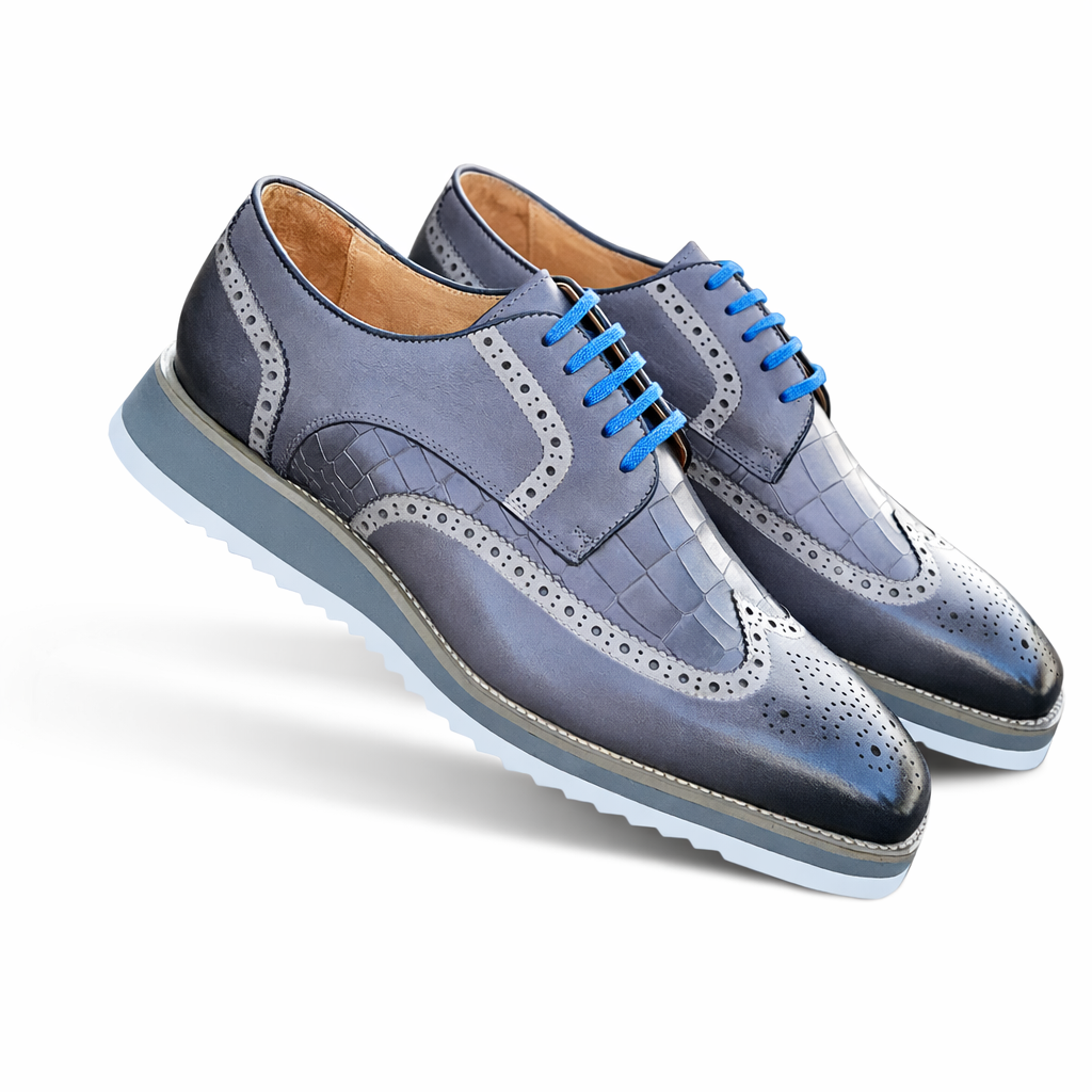 Carrucci Croco Embossed Lace-Up Oxford Leather Dress Shoe – Gray