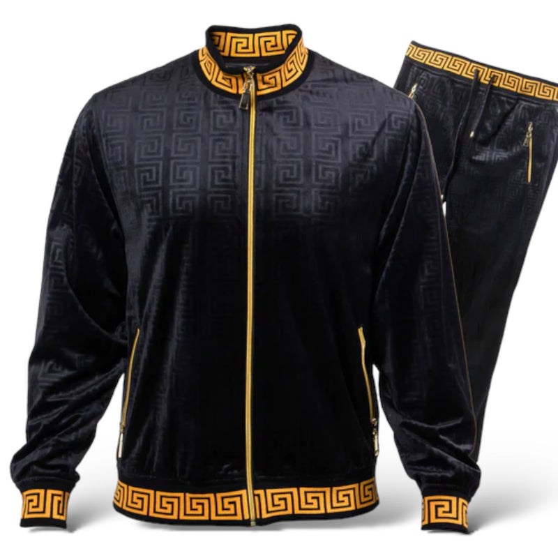 Prestige "Embossed" Greek Key Velour Jogger Set (Black) 160