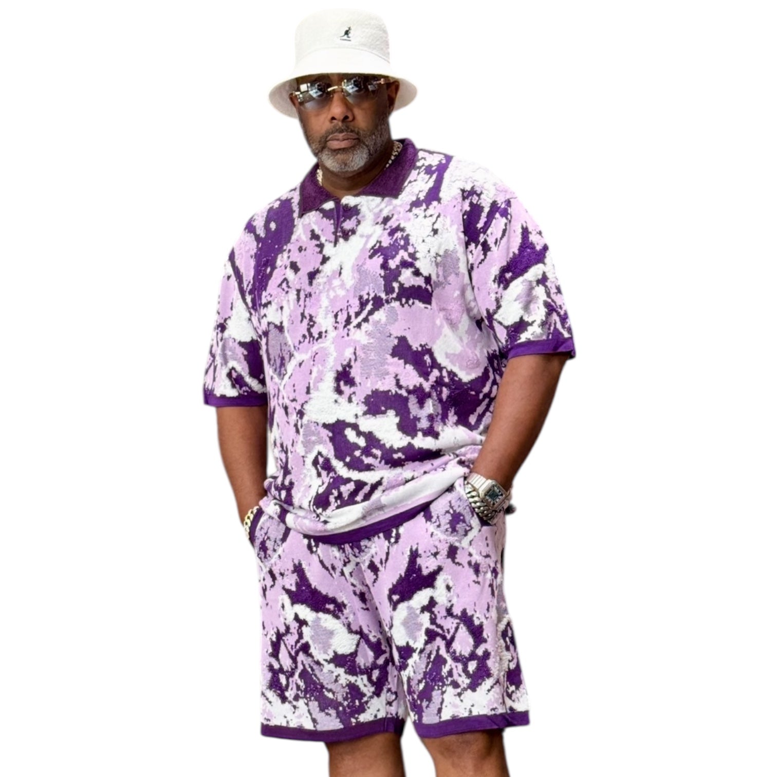 Men’s Jacquard Shorts Set – Relaxed Fit – Purple 91031