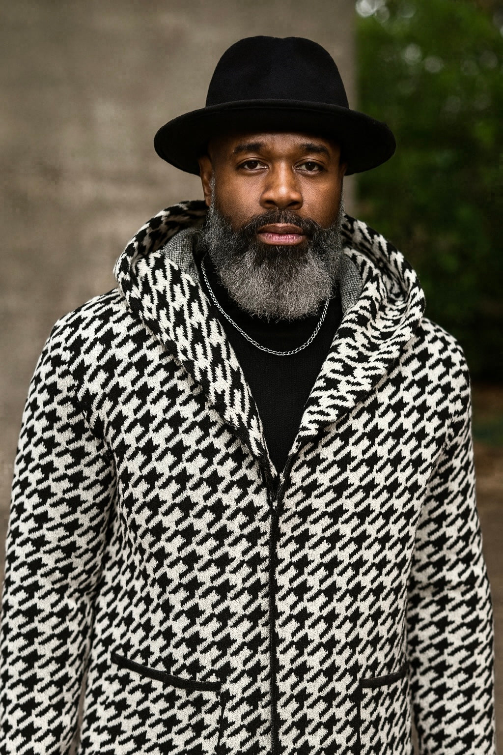 OIM "Houndstooth" Cardigan 3/4 Length Sweater Jacket (Black/White)