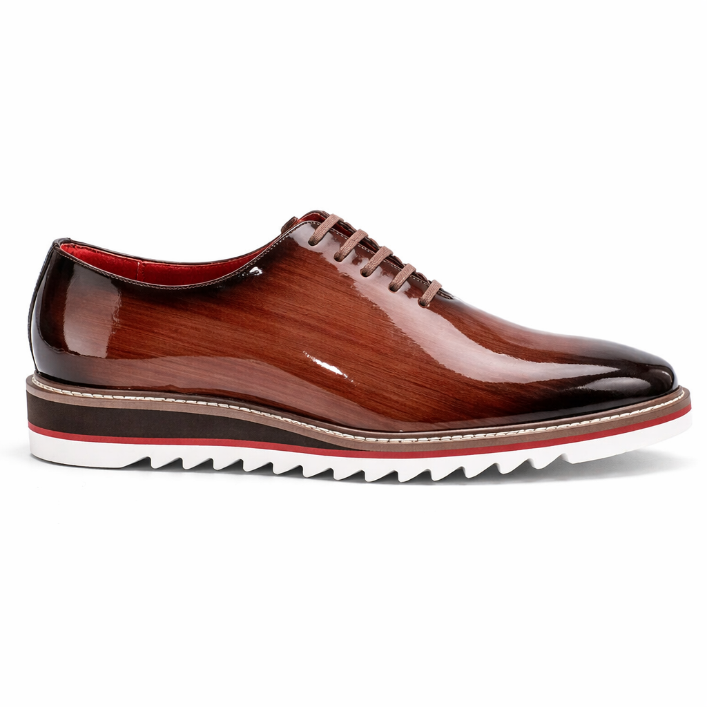 Giovanni Ruben Men’s Patent Leather Casual Oxford Comfort Shoe: Brown
