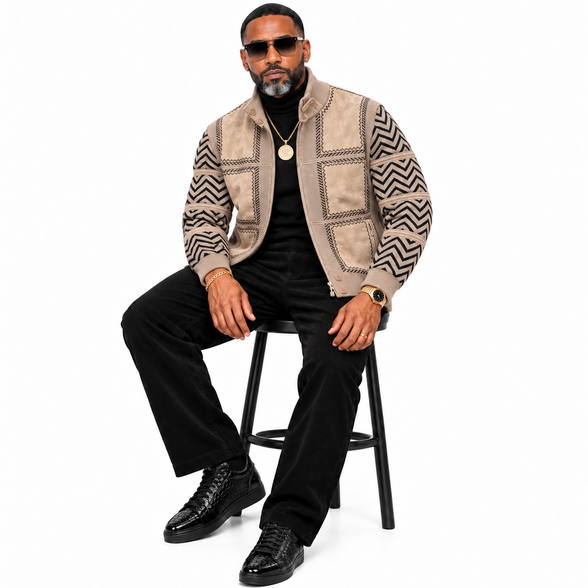 Silversilk Men’s Patchwork Sweater: 31006 Taupe