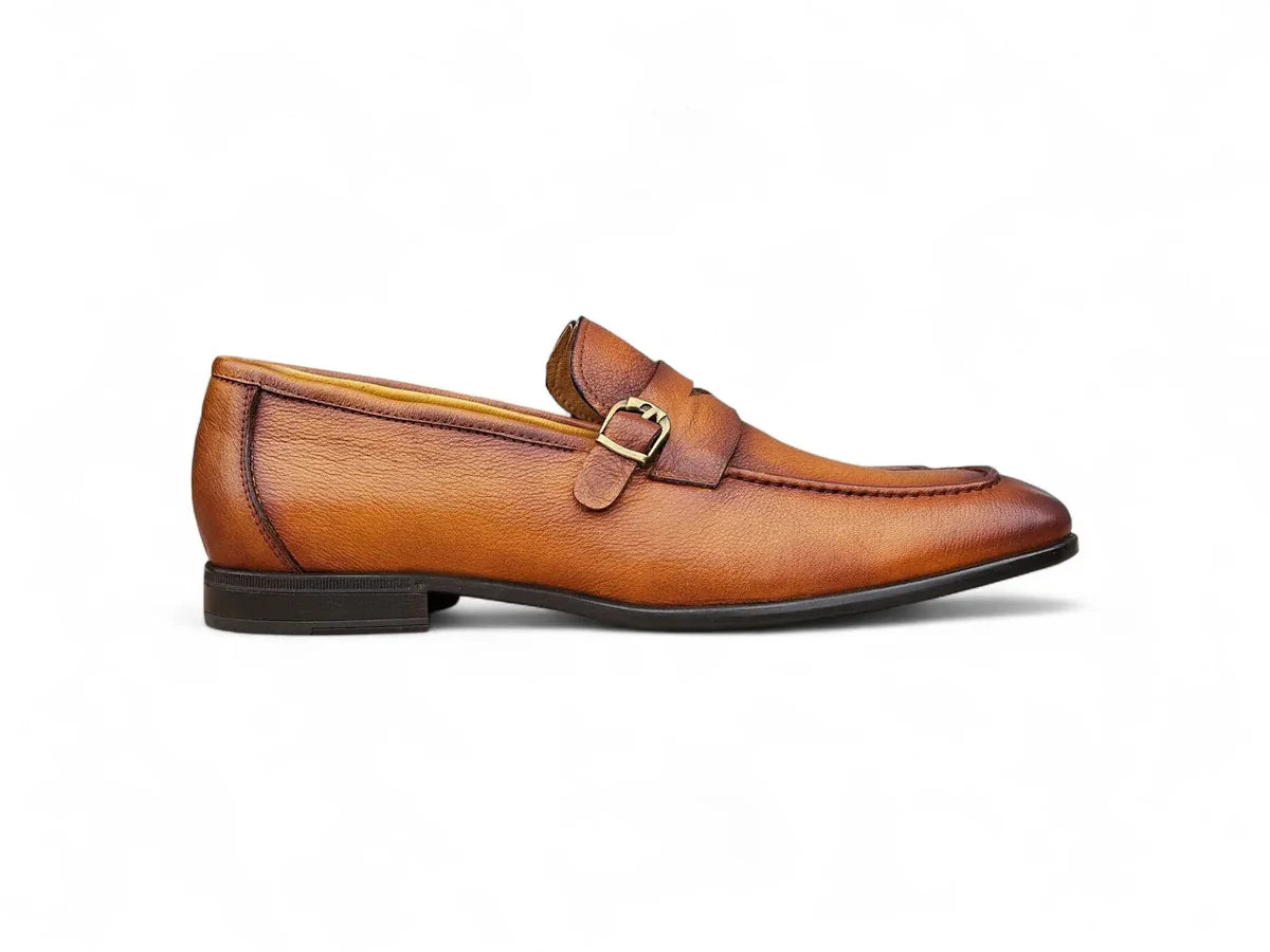 Carrucci Grant Buckle Loafer Premium Pebbled Leather Dress Shoe – Cognac