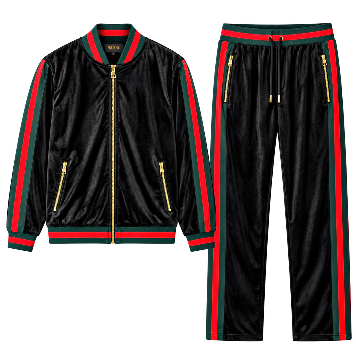 Prestige Velour Jogger Set (Black/Red/Green) 124