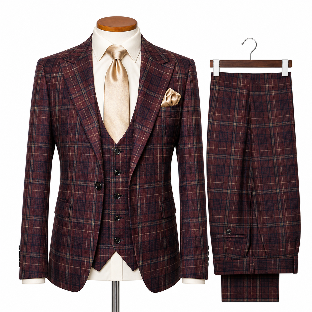 Rossi Man Modern Fit 3-Piece Vested Suit - Wine Navy 2012